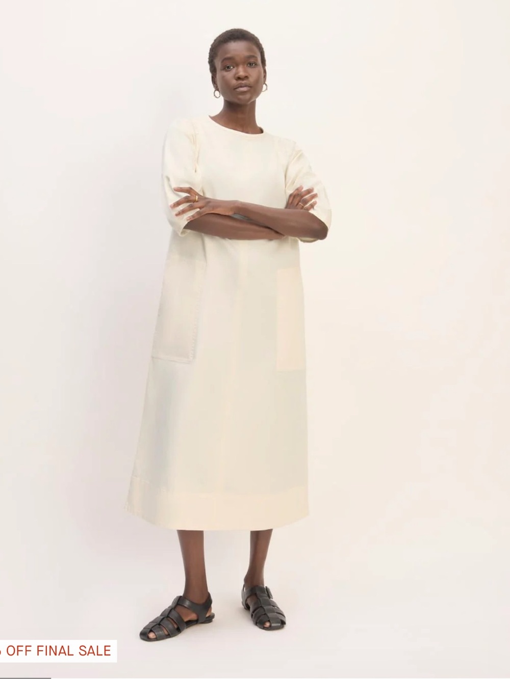 Everlane Off White / Cream cotton Midi Dress. NWT